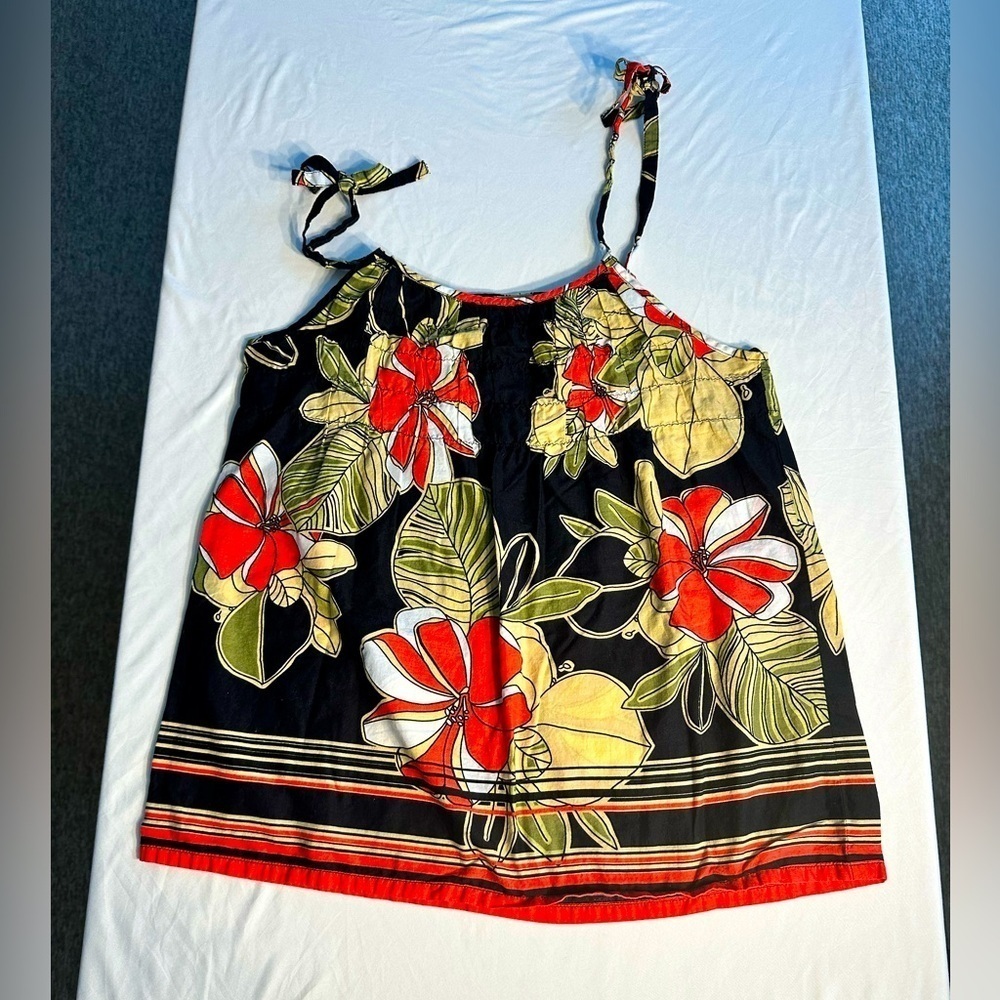 Jeanstar Floral 100% Cotton Tank Tie at Shoulders Size Small